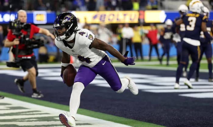 Baltimore Ravens wide receiver Zay Flowers against the Los Angeles Chargers in Week 12.